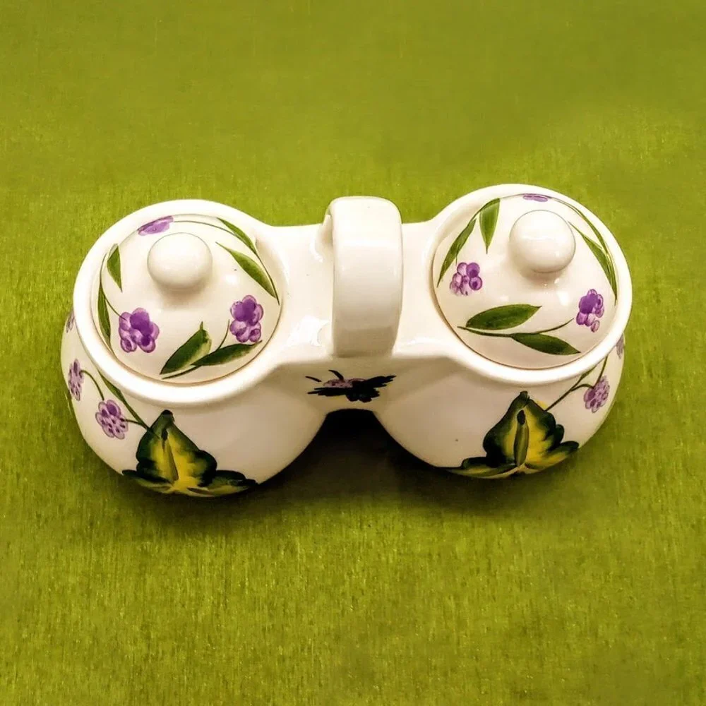 Vintage Designpac Inc. Hand-Painted Floral Ceramic Covered Condiment Dish